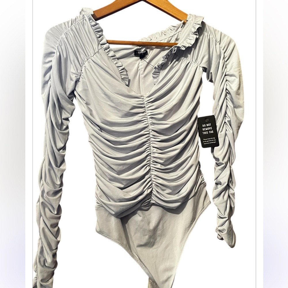 NWT Express White Slinky Off Shoulder Satin Bodysuit Size XS Women